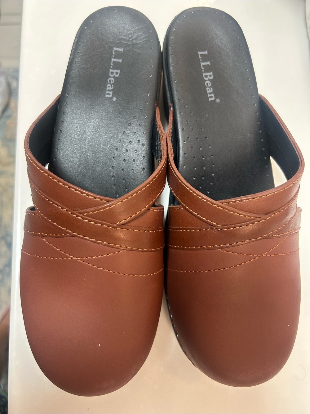 L.L.Bean women’s brown leather crisscross design clogs. NWOB. Size 38 (7.5)